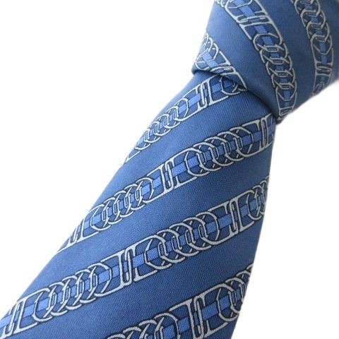 エルメス HERMES ネクタイ シルク100 885PA チェーン柄 ブルー - メルカリ