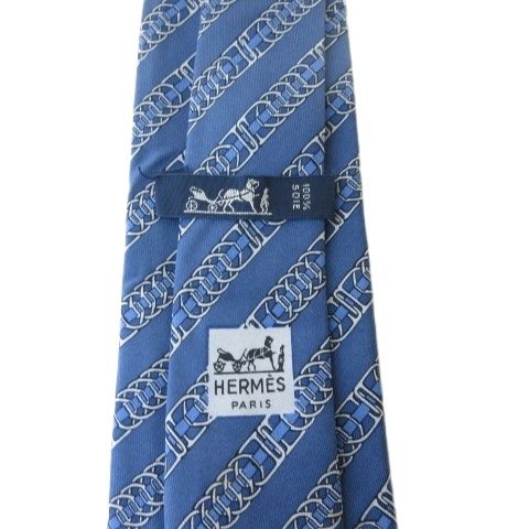 エルメス HERMES ネクタイ シルク100 885PA チェーン柄 ブルー - メルカリ
