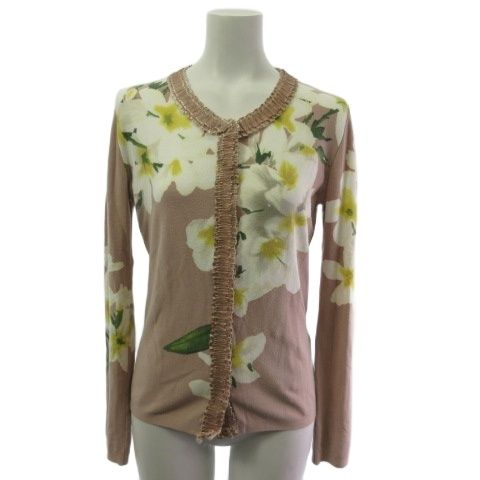 BLUMARINE 花柄 長袖 カーディガン ピンク フリル シルクフリル