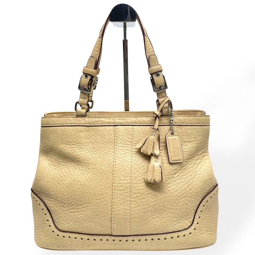 美品 COACH コーチ トートバッグ レザー シボ革 ベージュ - メルカリ
