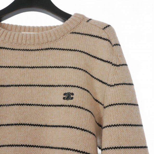 Celine ベージュ クルーネックセーター CELINE（セリーヌ） 22SS ロゴスパンコール クルーネックニット
