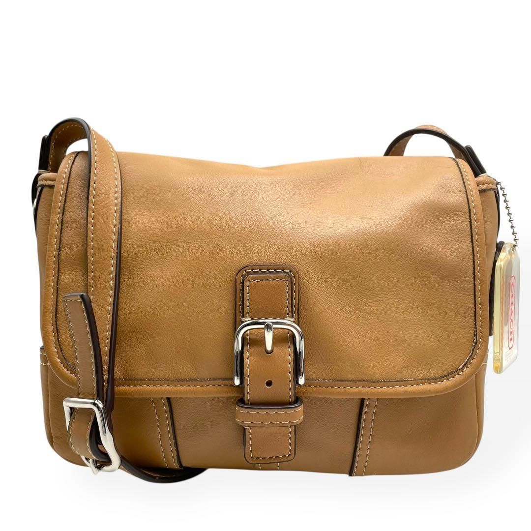 極美品 COACH コーチ ショルダーバッグ レザー 斜め掛け 本革 ベージュ