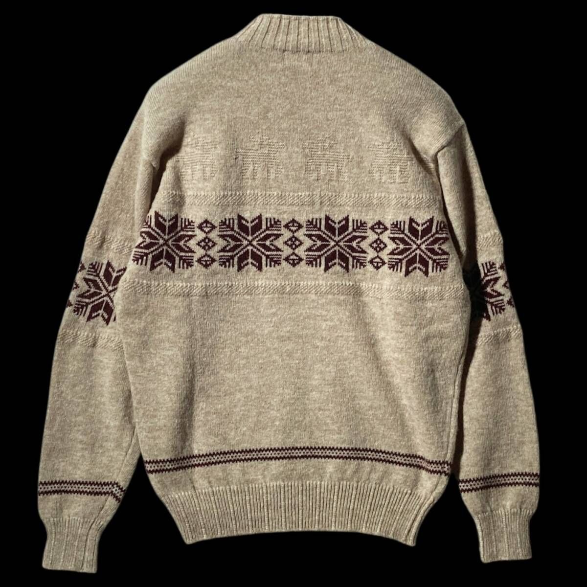 PEARLY GATES ニット セーター 編み込みロゴ ベージュ　サイズ2 PEARLY GATES☆おしゃれ着にも☆ノルディック スノー&トナカイ柄