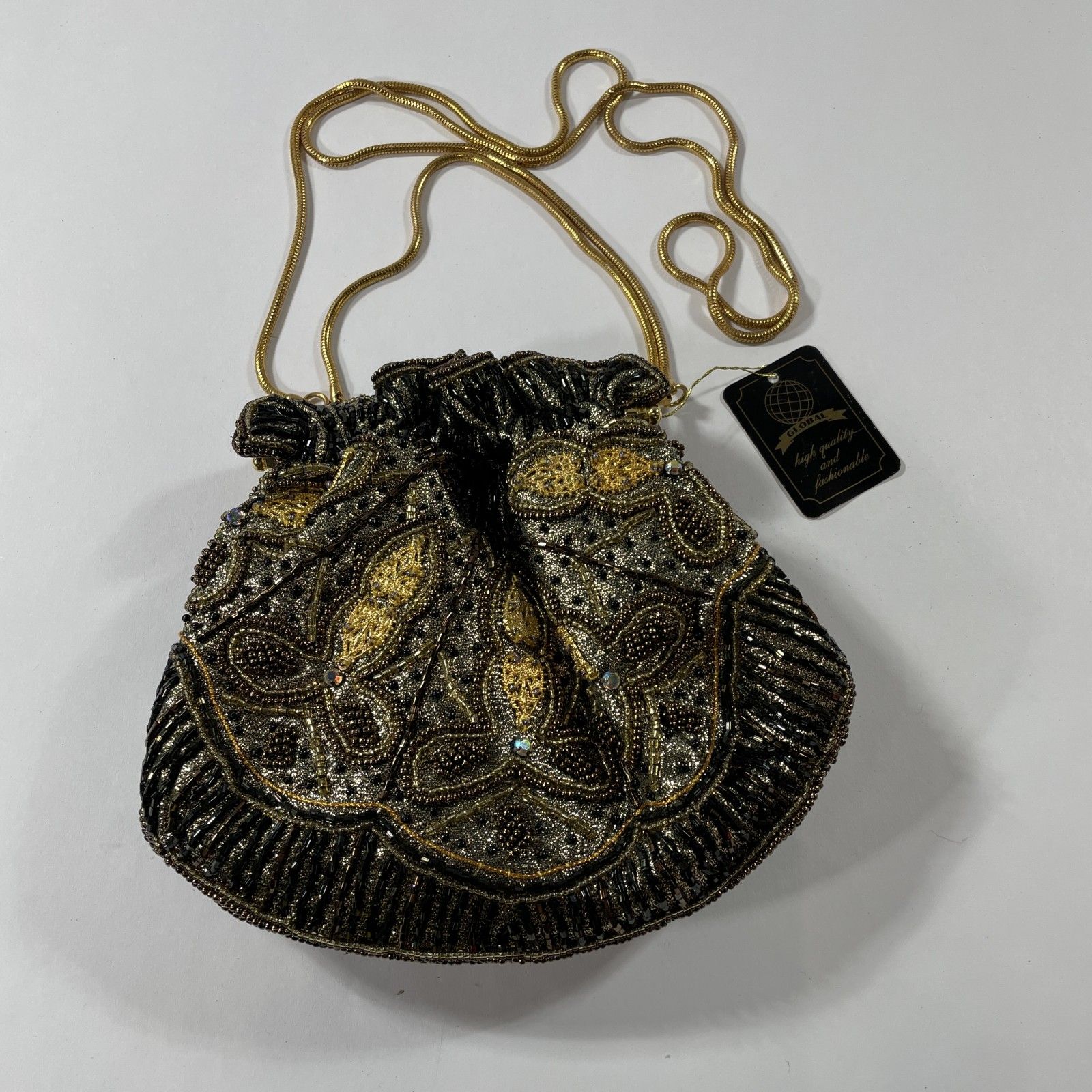 ☆ GLOBAL グローバル 高級 ビーズ 刺しゅう ビーズバッグ パーティー