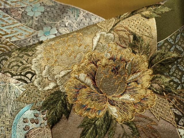平和屋着物●豪華黒留袖　作家物　駒刺繍　色紙重ね松皮菱花文　暈し染め　金銀彩　正絹　逸品　CABC2198ut 平和屋着物○豪華黒留袖 作家物 駒刺繍 色紙重ね松皮菱花文 暈し染め