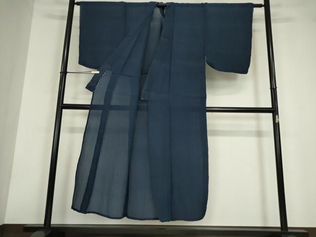 平和屋着物＊夏物 男性 小千谷ちぢみ 留紺色 麻 逸品 DABA4454az-専門