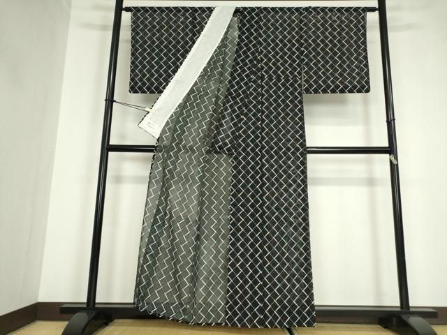 平和屋着物＊夏物　小紋　絽　番傘　黒地　やまと誂製　洗える着物　DABA4516az 平和屋着物＊夏物 小紋 絽 番傘 黒地 やまと誂製 洗える着物
