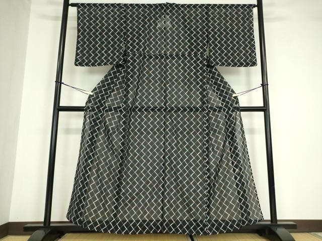 平和屋着物＊夏物　小紋　絽　番傘　黒地　やまと誂製　洗える着物　DABA4516az 平和屋着物＊夏物 小紋 絽 番傘 黒地 やまと誂製 洗える着物
