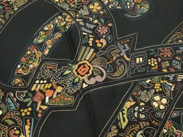 平和屋着物○中国三大刺繍スワトウ刺繍総刺繍訪問着本場縞大島紬結び紐