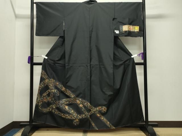 平和屋着物○中国三大刺繍スワトウ刺繍総刺繍訪問着本場縞大島紬結び紐