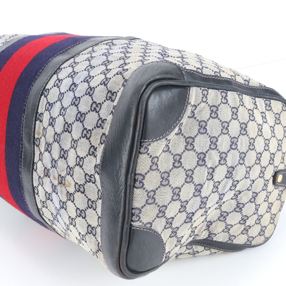 美品 グッチ GGキャンバス シェリー ライン レザー ボストン バッグ