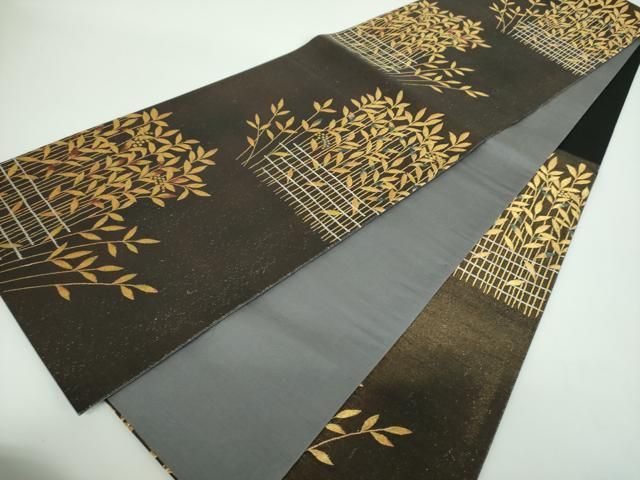 平和屋着物●染色作家　草野一騎　六通柄袋帯　南天文　金銀糸　正絹　逸品　DABB4418ps 平和屋着物○染色作家 草野一騎 六通柄袋帯 南天文 金銀糸 正絹 逸品