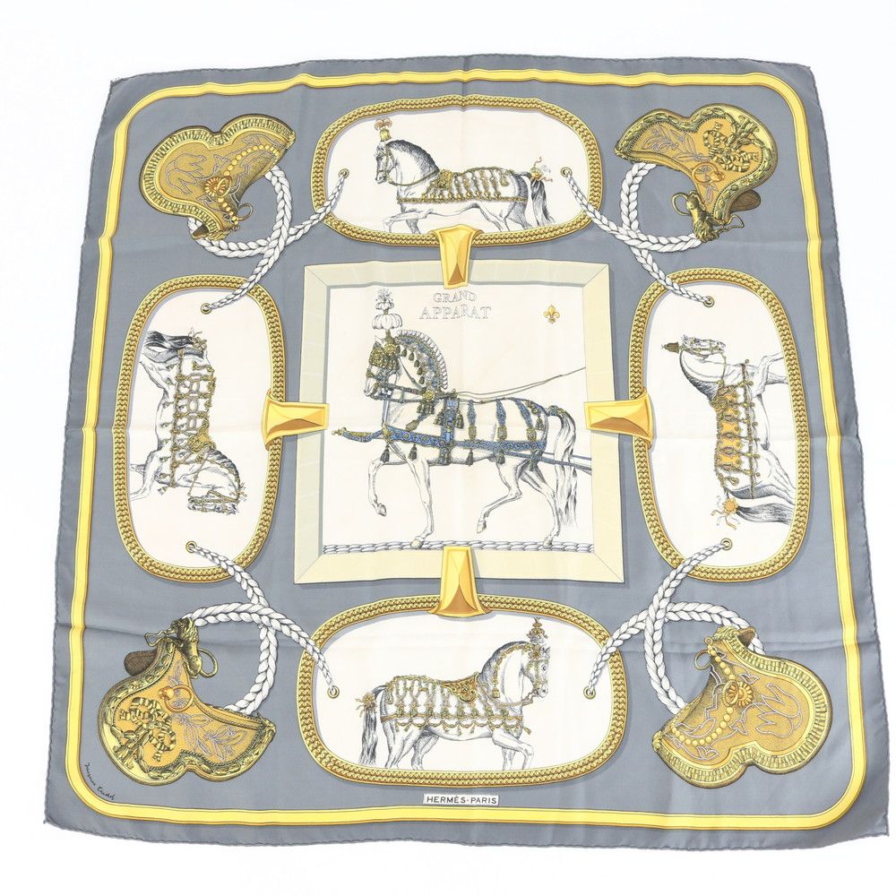 美品 エルメス タグ付 カレ 90 GRAND APPARAT 盛装の馬 スカーフ