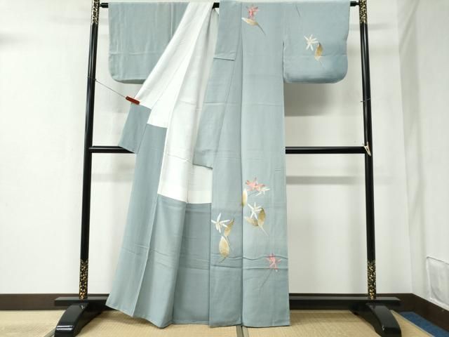 平和屋着物○華道家 楠目ちづ 訪問着 枝花文 鬼しぼ縮緬 正絹 逸品