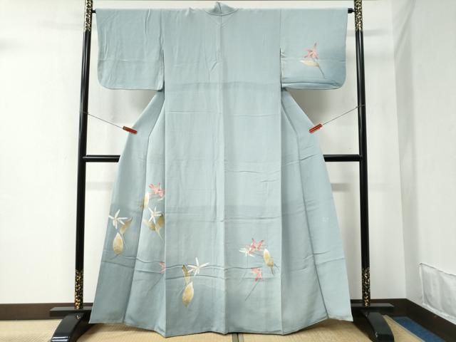 平和屋着物●華道家　楠目ちづ　訪問着　枝花文　鬼しぼ縮緬　正絹　逸品　CABC6510yc 平和屋着物○華道家 楠目ちづ 訪問着 枝花文 鬼しぼ縮緬 正絹 逸品