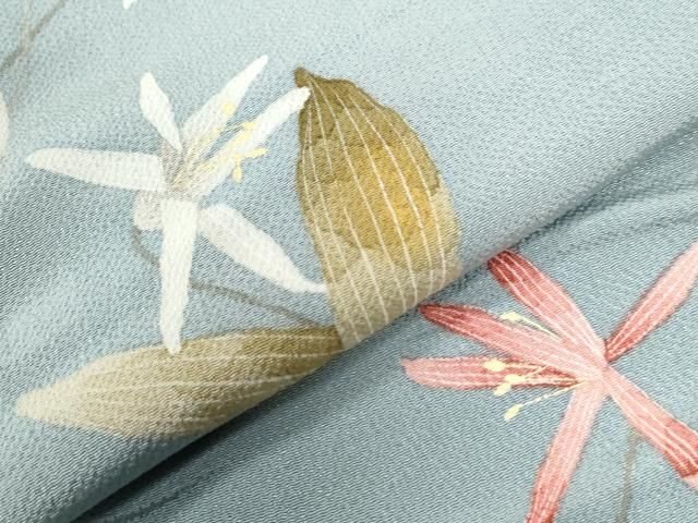平和屋着物●華道家　楠目ちづ　訪問着　枝花文　鬼しぼ縮緬　正絹　逸品　CABC6510yc 平和屋着物○華道家 楠目ちづ 訪問着 枝花文 鬼しぼ縮緬 正絹 逸品
