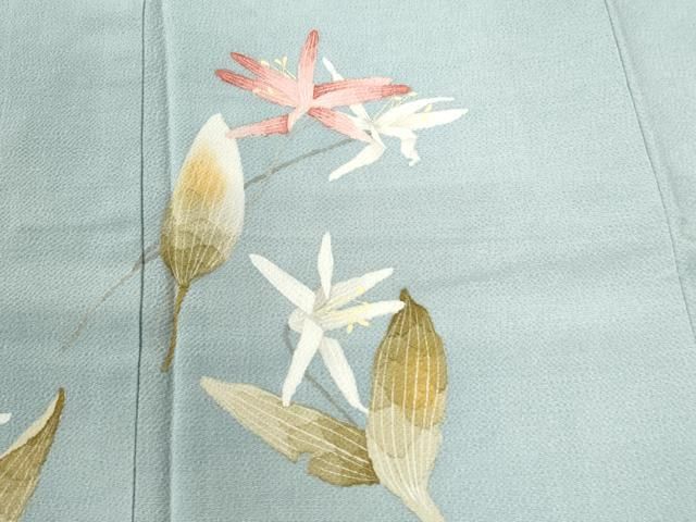 平和屋着物●華道家　楠目ちづ　訪問着　枝花文　鬼しぼ縮緬　正絹　逸品　CABC6510yc 平和屋着物○華道家 楠目ちづ 訪問着 枝花文 鬼しぼ縮緬 正絹 逸品