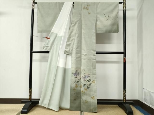 平和屋着物●訪問着　栗繭紬　作家物　枝花文　金彩　反端付き　正絹　逸品　未使用　CABC6516yc 平和屋着物○訪問着 栗繭紬 作家物 枝花文 金彩 反端付き 正絹 逸品 未