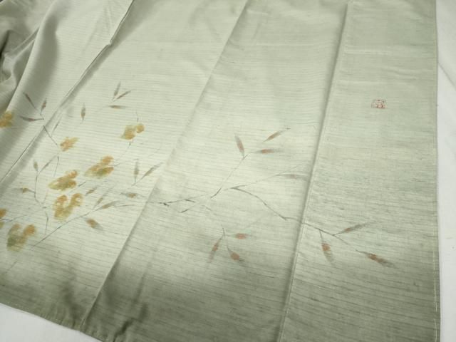 平和屋着物●訪問着　栗繭紬　作家物　枝花文　金彩　反端付き　正絹　逸品　未使用　CABC6516yc 平和屋着物○訪問着 栗繭紬 作家物 枝花文 金彩 反端付き 正絹 逸品 未