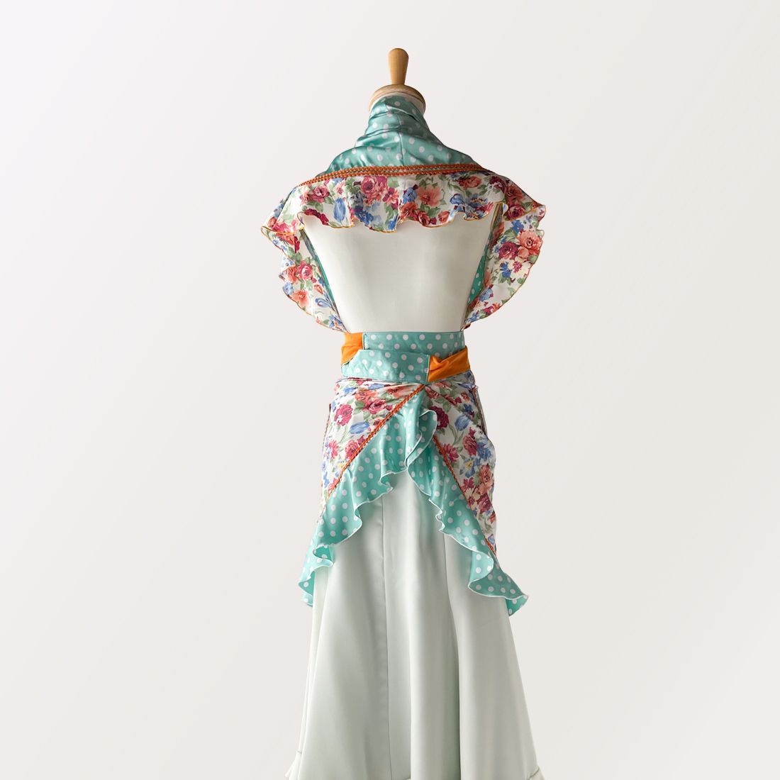 サイズ大きめ】レトロ花柄フリルピキージョ・エプロンセット(cr-215