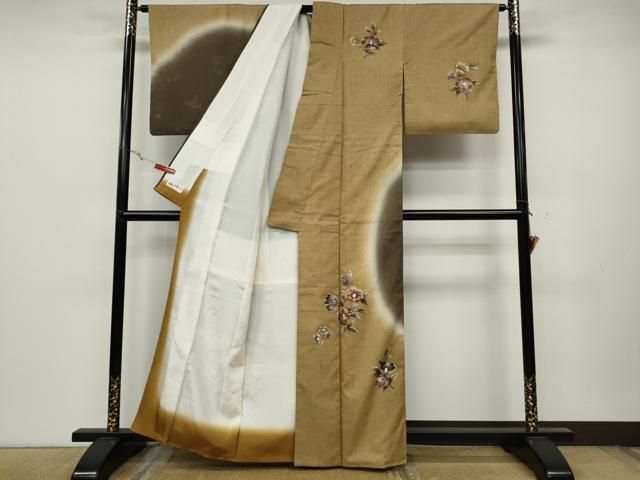平和屋着物●訪問着　作家物　紬地　枝花文　金彩　やまと誂製　正絹　逸品　CABC2312ut 平和屋着物□訪問着 作家物 紬地 枝花文 金彩 正絹 逸品 CABF5782oyの