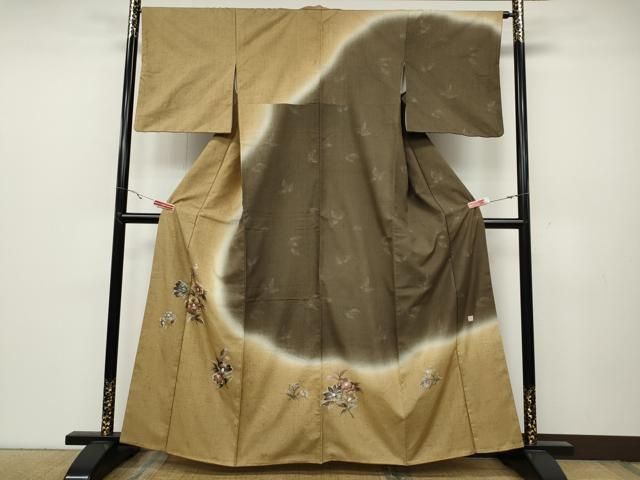 平和屋着物●訪問着　作家物　紬地　枝花文　金彩　やまと誂製　正絹　逸品　CABC2312ut 平和屋着物○訪問着 作家物 紬地 枝花文 金彩 やまと誂製 正絹 逸品
