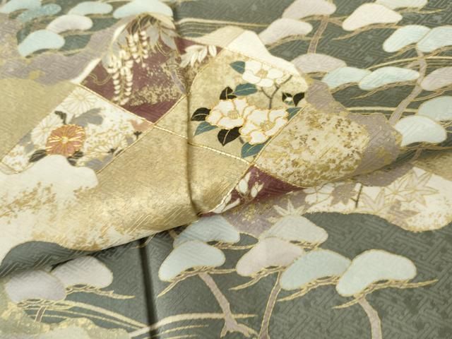 平和屋着物●訪問着　駒刺繍　立波枝松花文　金彩　正絹　逸品　AABF5213cs 平和屋着物○訪問着 駒刺繍 立波枝松花文 金彩 正絹 逸品 AABF5213cs