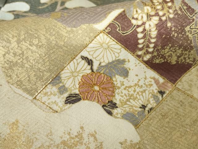 平和屋着物●訪問着　駒刺繍　立波枝松花文　金彩　正絹　逸品　AABF5213cs 平和屋着物○訪問着 駒刺繍 立波枝松花文 金彩 正絹 逸品 AABF5213cs