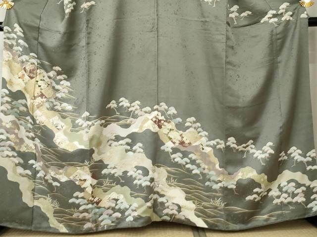 平和屋着物○訪問着 駒刺繍 立波枝松花文 金彩 正絹 逸品 AABF5213cs