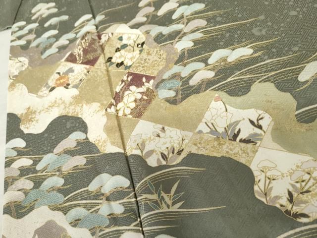平和屋着物●訪問着　駒刺繍　立波枝松花文　金彩　正絹　逸品　AABF5213cs 平和屋着物○訪問着 駒刺繍 立波枝松花文 金彩 正絹 逸品 AABF5213cs