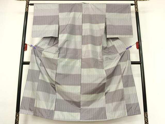 平和屋着物▽上質な紬 単衣 横段文 正絹 逸品 AABF6440jh 【公式通販】