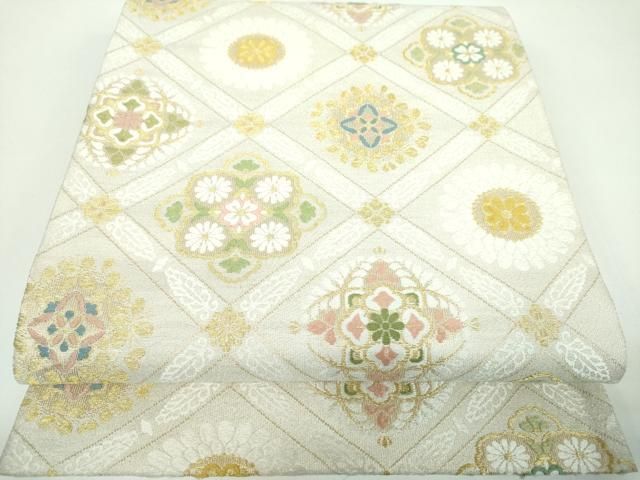 平和屋着物○西陣 綴れ 六通柄袋帯 唐織 格子花文 金銀糸 正絹 逸品