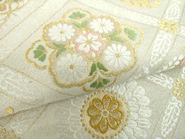 平和屋着物○西陣 綴れ 六通柄袋帯 唐織 格子花文 金銀糸 正絹 逸品