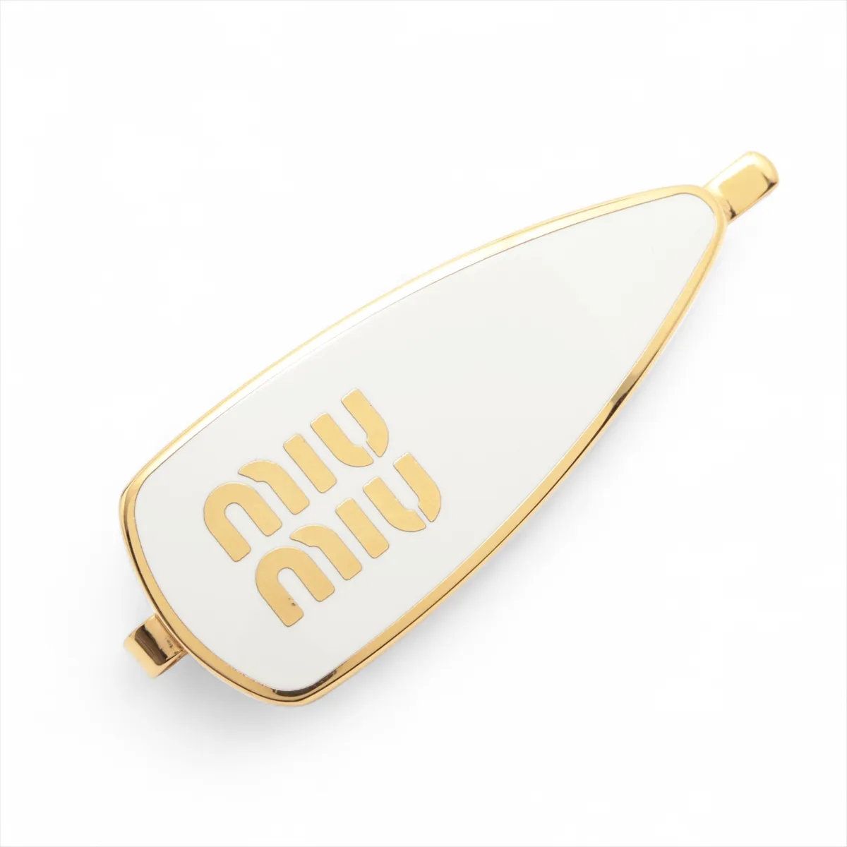 極美品 ミュウミュウ ロゴ メタル ヘアピン ホワイト ゴールド ヘア