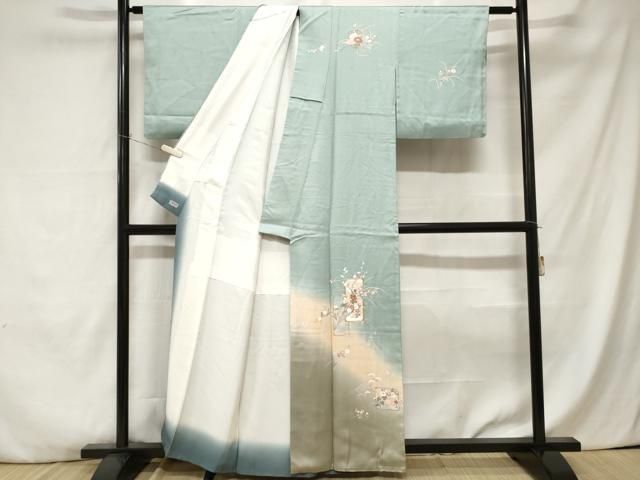 平和屋着物□訪問着 駒刺繍 色紙扇面枝花文 暈し染め 金彩 高島屋扱い