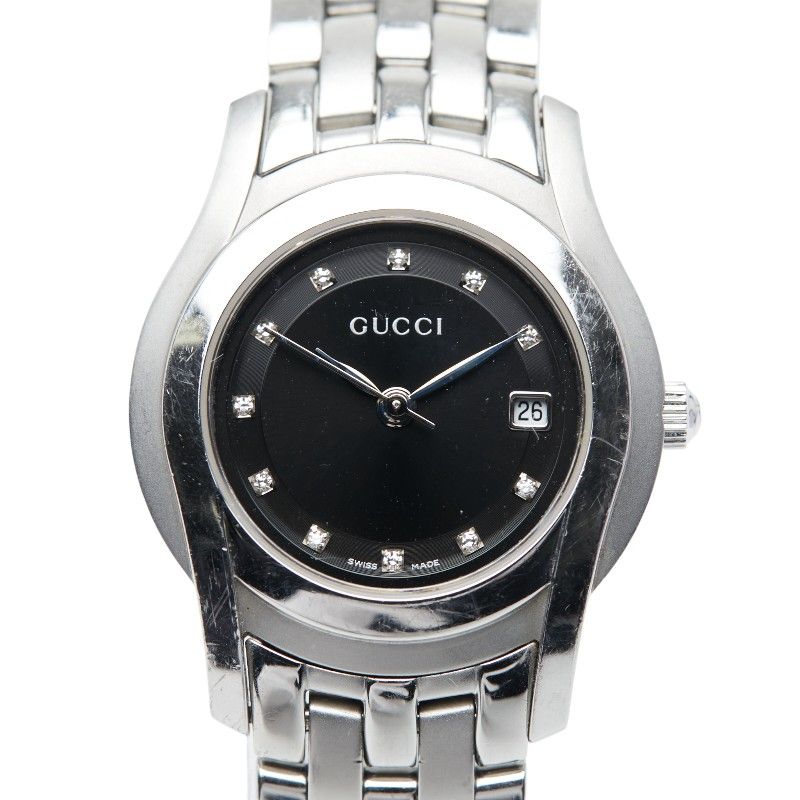 グッチ 11Pダイヤ 5500L シルバー ブラック ステンレススチール