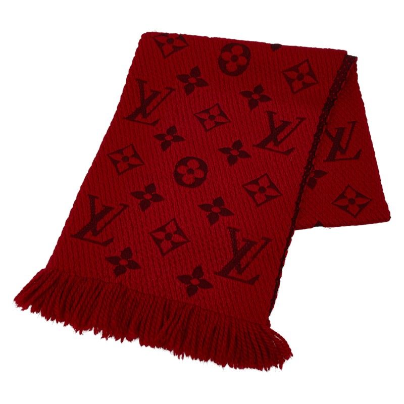 ルイ ヴィトン エシャルプ ロゴマニア レッド ウール シルク