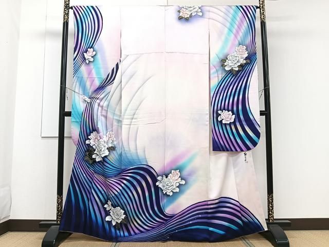 平和屋着物□写真家・秋山庄太郎 振袖 流水花文 暈し染め 金彩 正絹