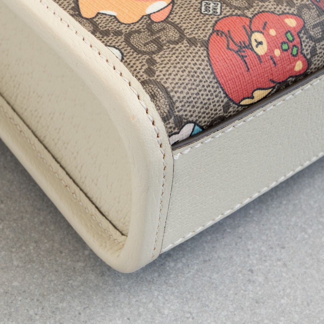 グッチ Pikarar アニマルプリント トートバッグ ミニ ホワイト レザー