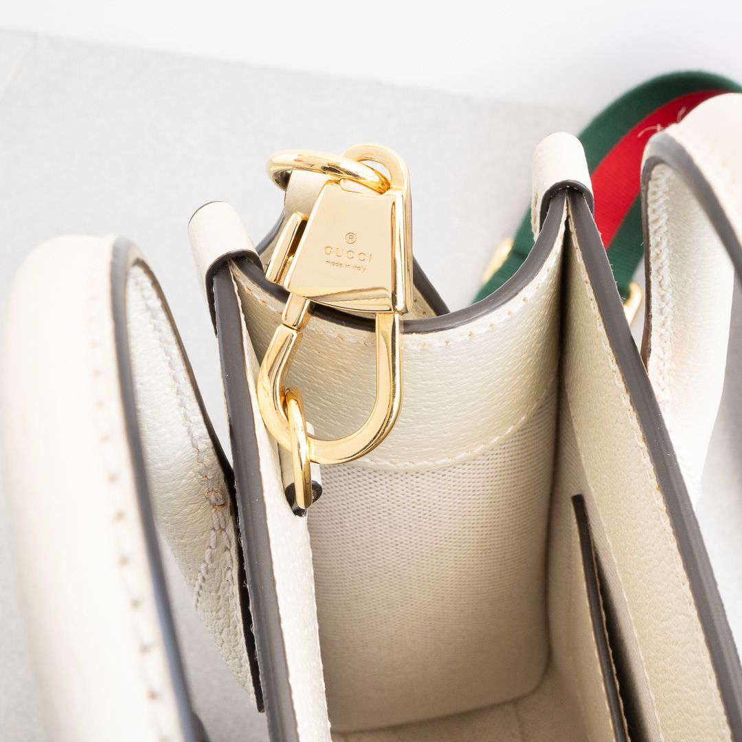 グッチ Pikarar アニマルプリント トートバッグ ミニ ホワイト レザー