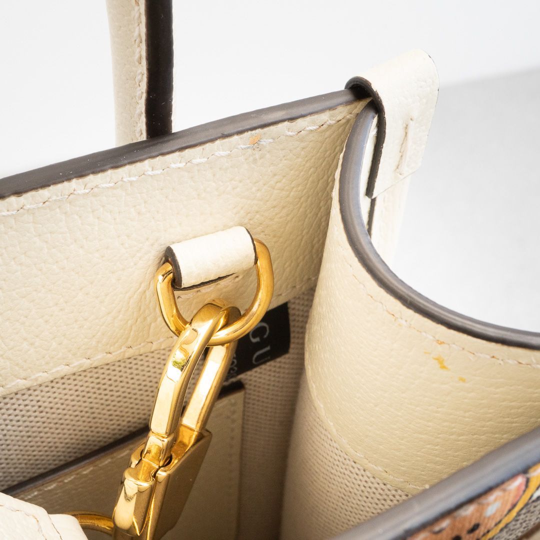 グッチ Pikarar アニマルプリント トートバッグ ミニ ホワイト レザー