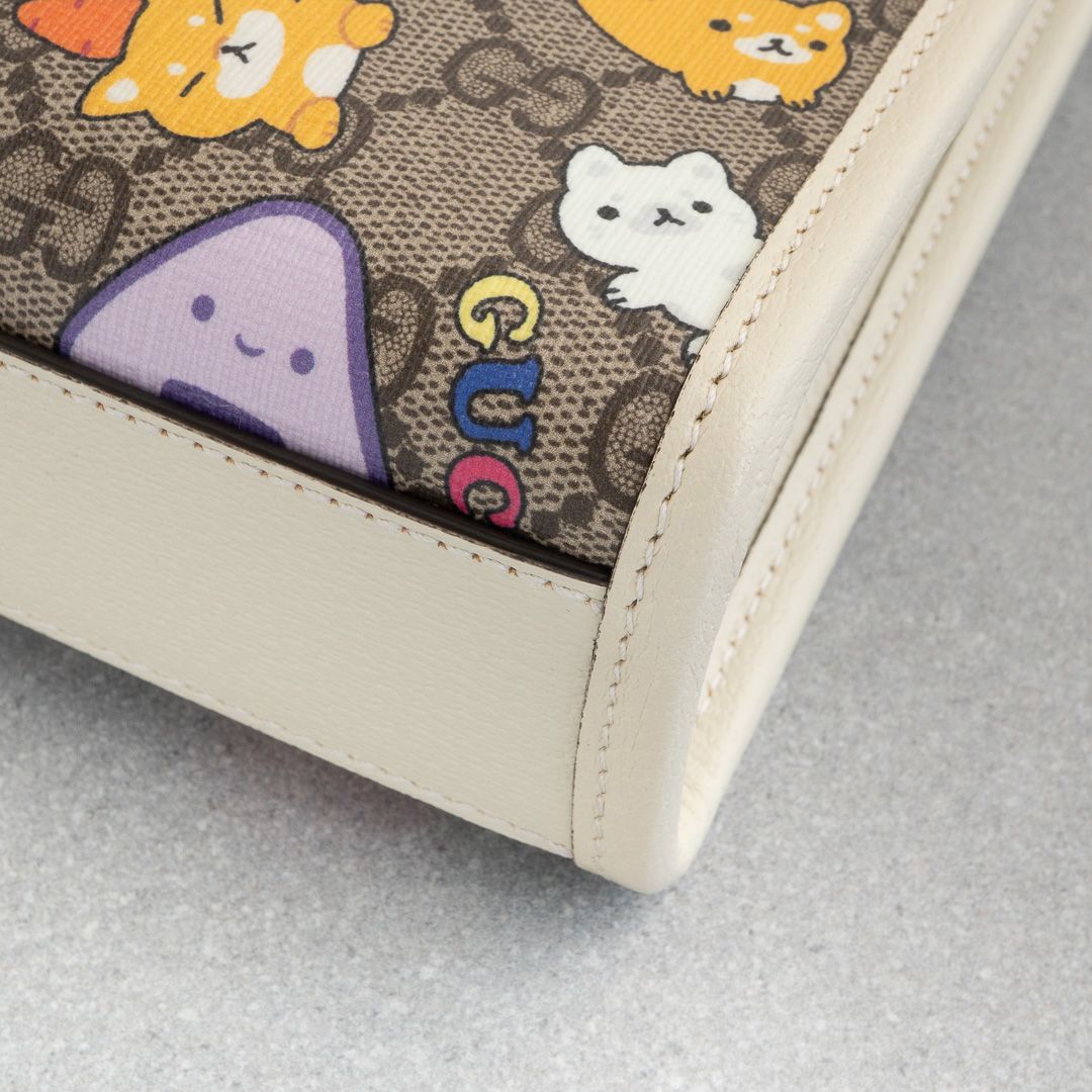 グッチ Pikarar アニマルプリント トートバッグ ミニ ホワイト レザー