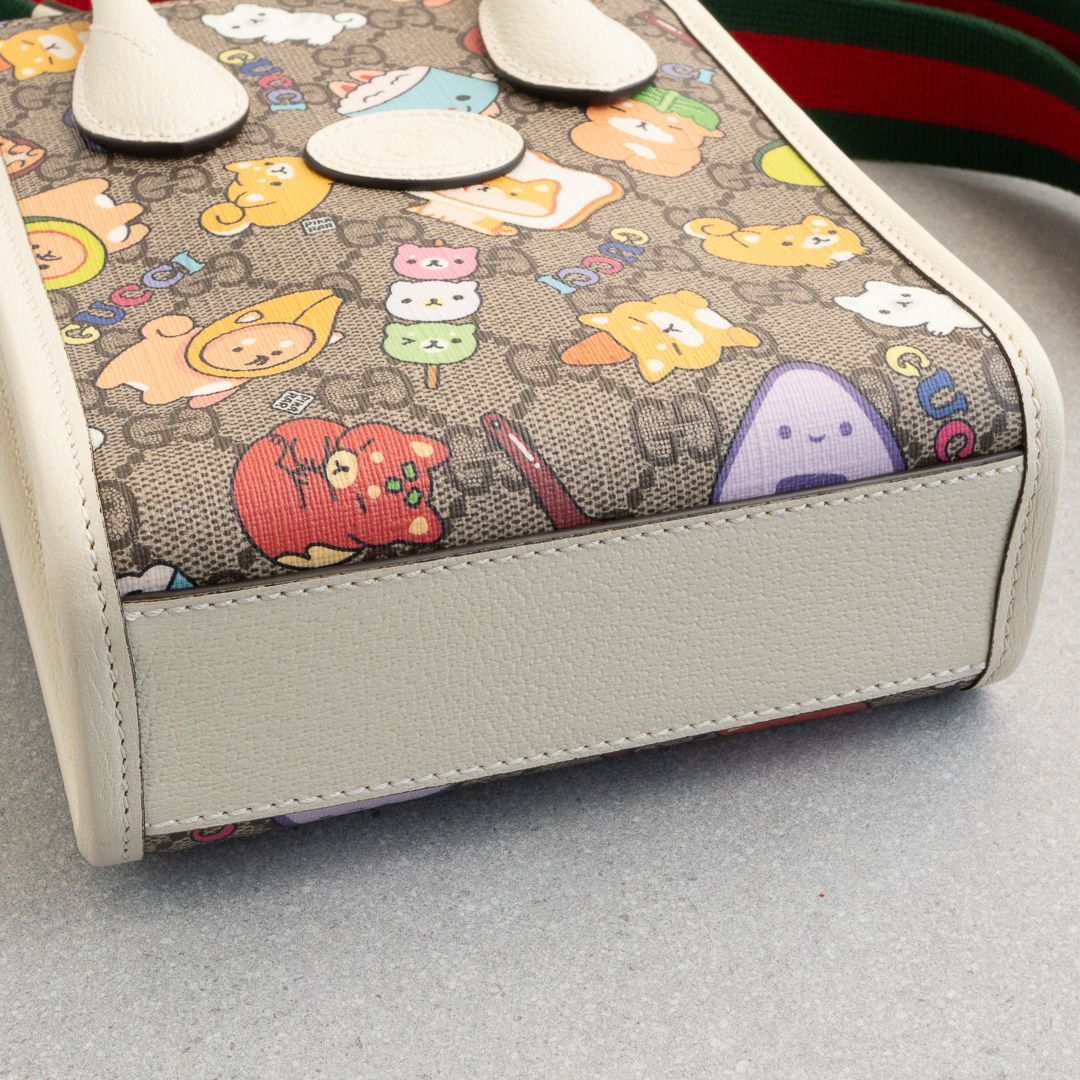 グッチ Pikarar アニマルプリント トートバッグ ミニ ホワイト レザー