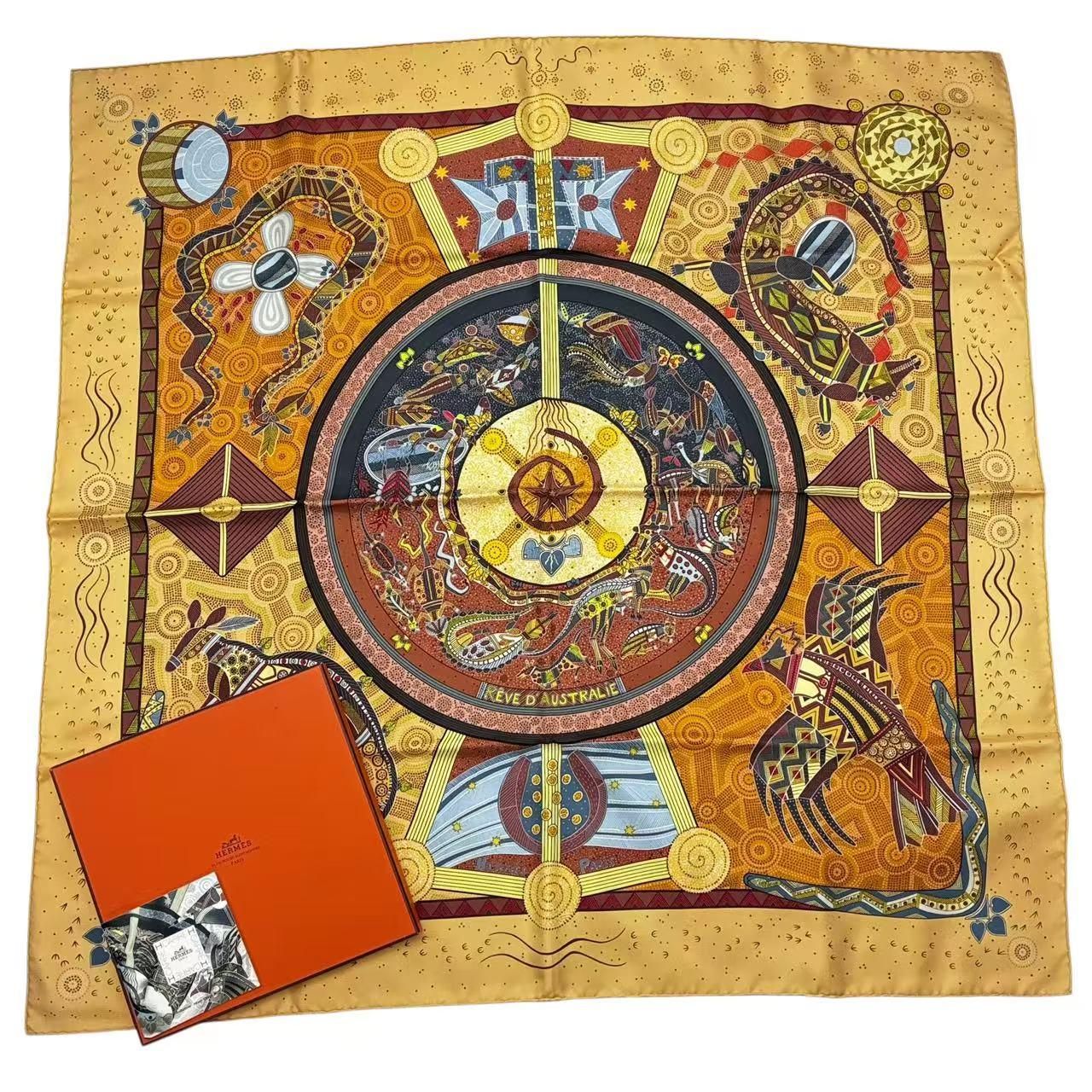 新品同様 HERMES エルメス シルク スカーフ カレ90 REVE D'AUSTRALIE