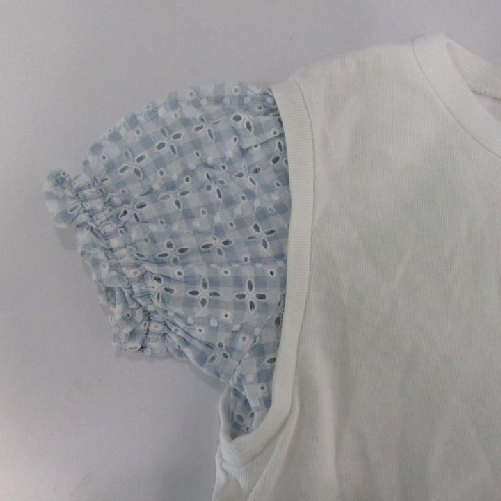 メゾピアノ レイヤード風ワンピース 半袖 ギンガムチェック トップス