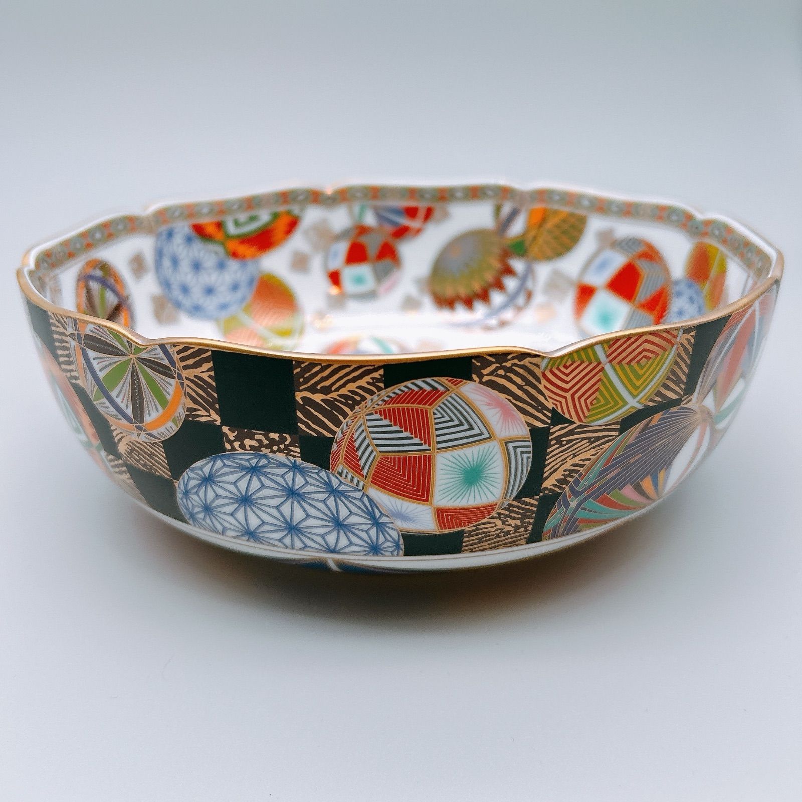 前畑陶器　庫山窯　色絵手まり　菓子鉢 廃番・希少 前畑陶器 庫山窯 美品 金彩色絵手まり 菓子鉢 大鉢 盛鉢