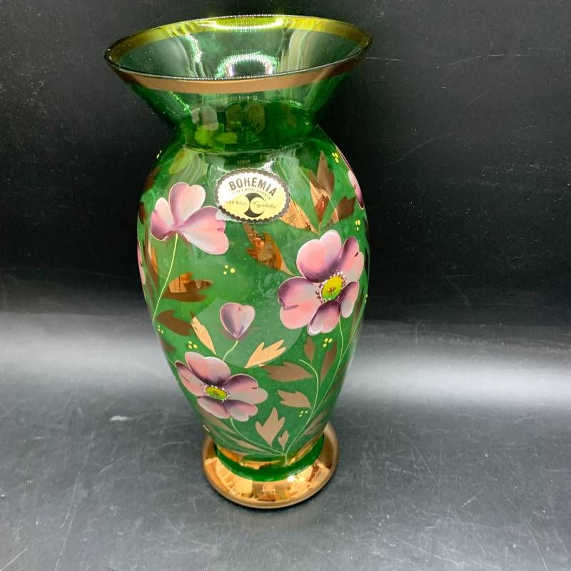 Z314 ボヘミアングラス 花柄ガラス チェコスロバキア製 BOHEMIA