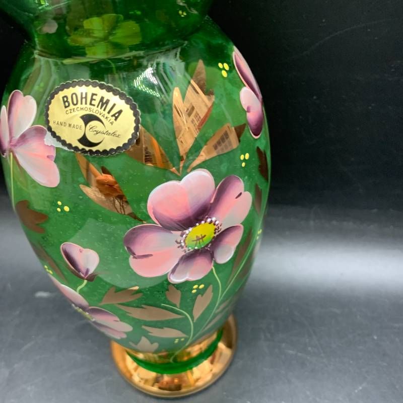 Z314 ボヘミアングラス 花柄ガラス チェコスロバキア製 BOHEMIA