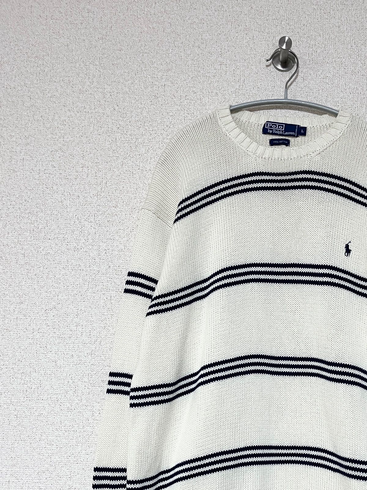 ポロラルフローレン コットン ボーダー ニット 古着 L Polo RALPH LAUREN】90-00s コットンボーダーニット L ポロラルフ