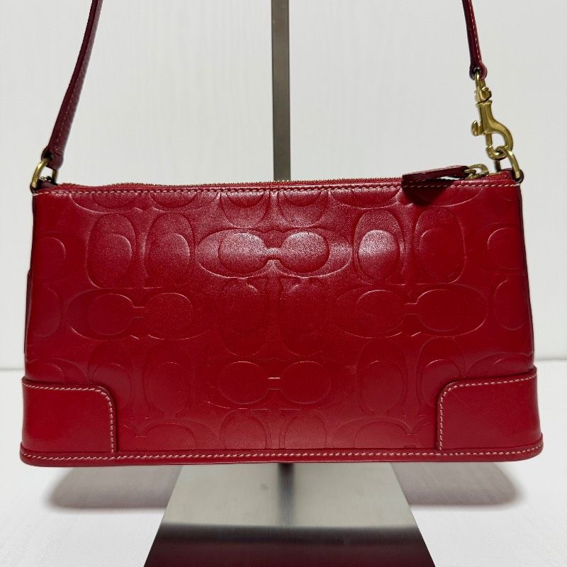 美品 Coach コーチ アクセサリーポーチ レッド 赤 バニティ 美品/箱付き】COACH コーチ アクセサリーポーチ ワンショルダーバッグ